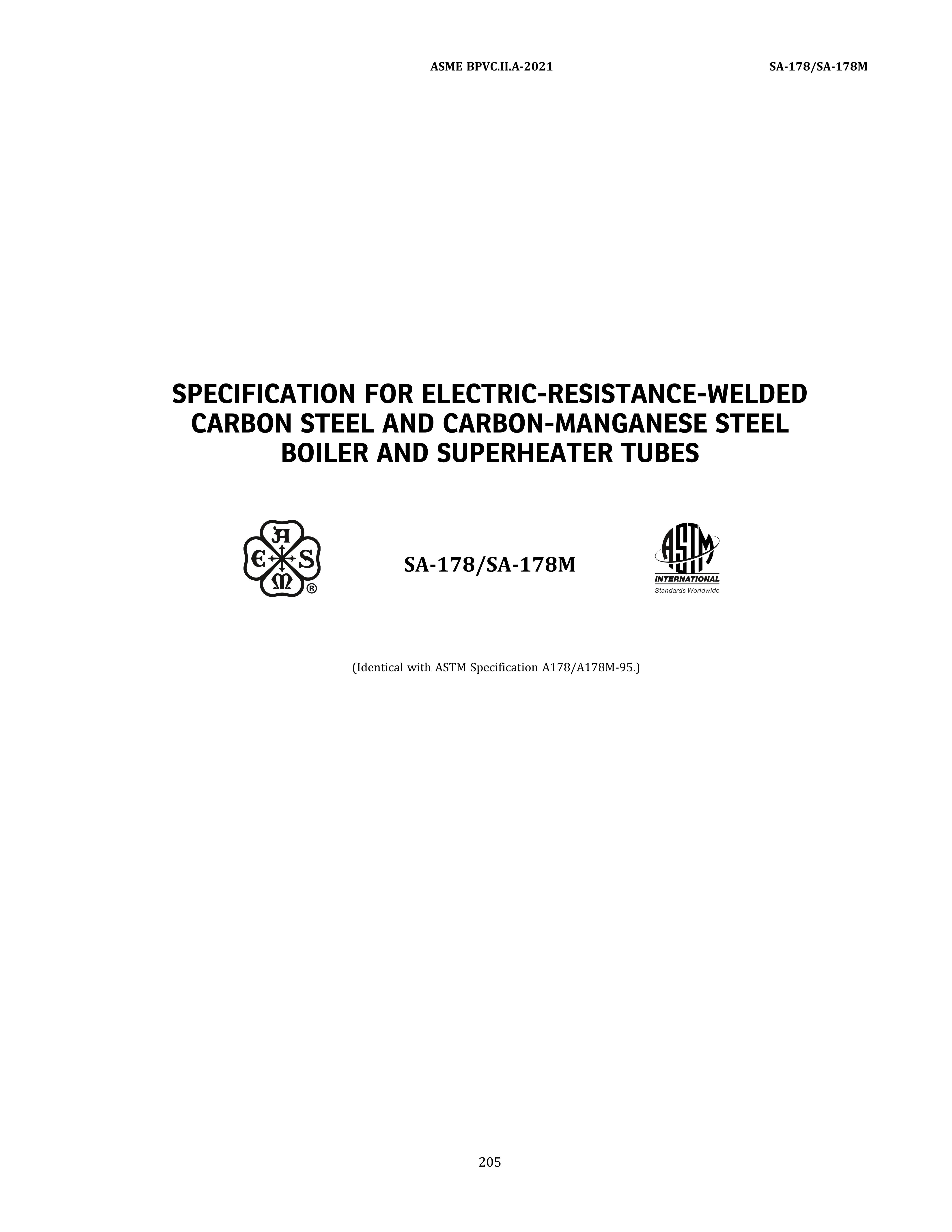 ASME SA-178 SPECIFICATION FOR ELECTRIC-RESISTANCE-WELDED CARBON STEEL AND CARBON