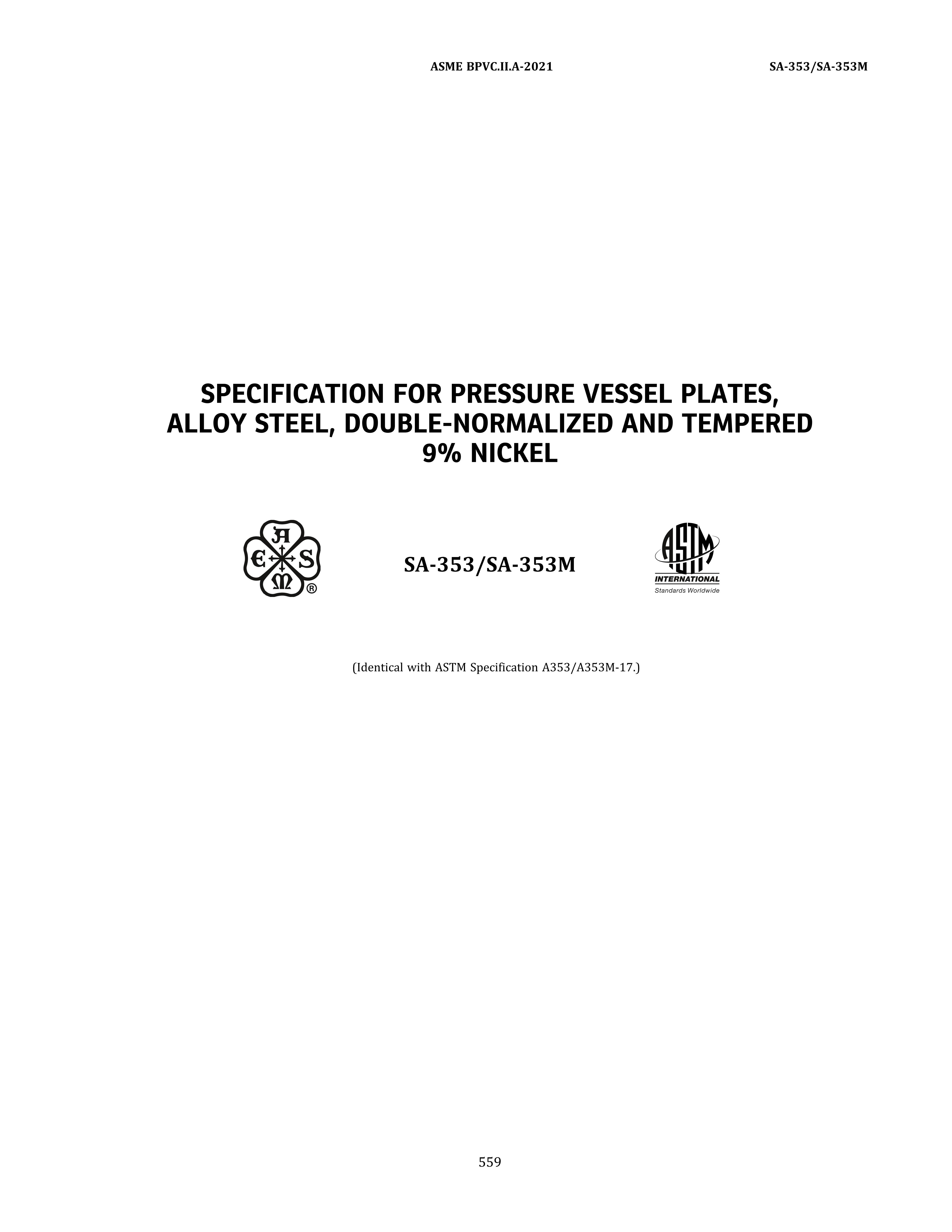 ASME SA-353 SPECIFICATION FOR PRESSURE VESSEL PLATES, ALLOY STEEL, DOUBLE-NORMAL