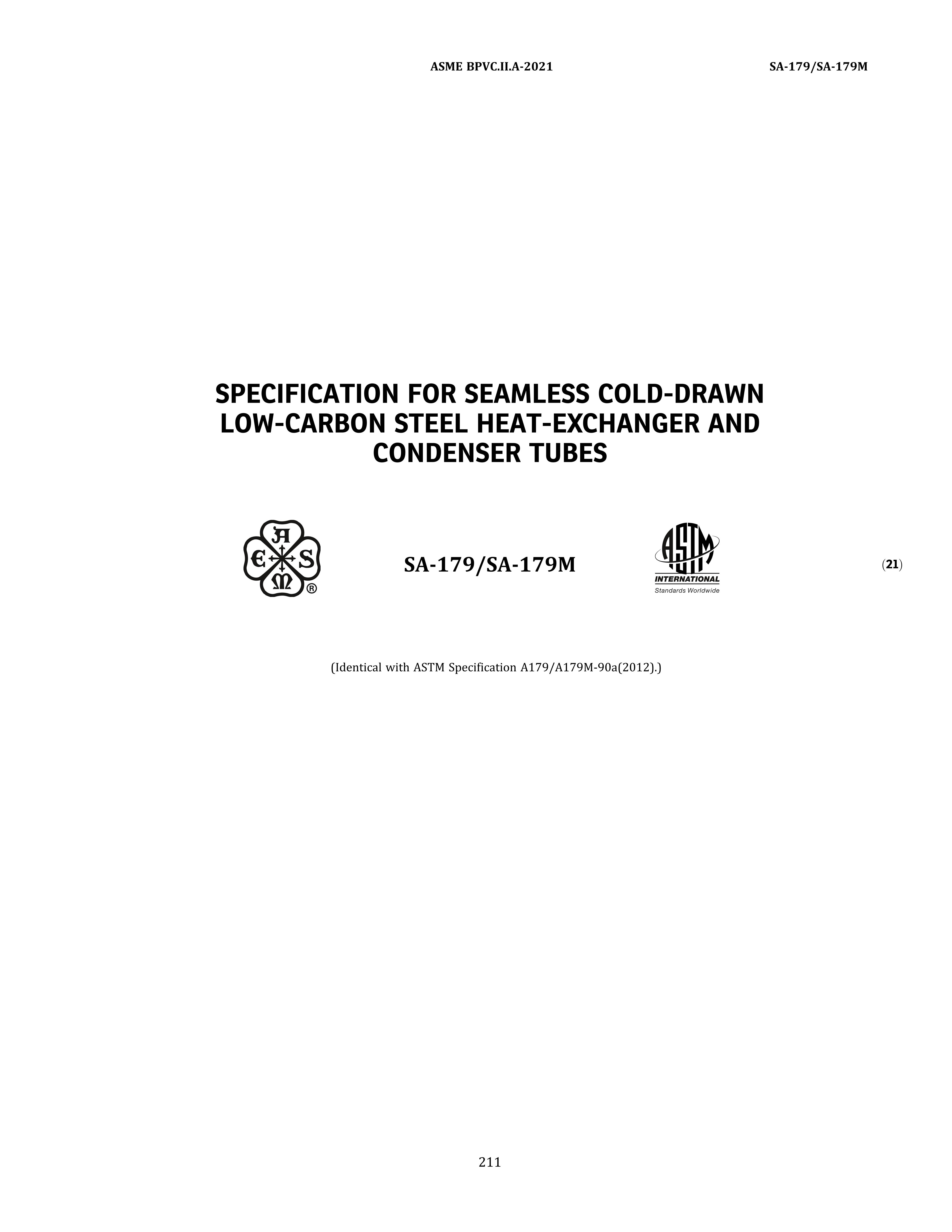 ASME SA-179 SPECIFICATION FOR SEAMLESS COLD-DRAWN LOW-CARBON STEEL HEAT-EXCHANGE