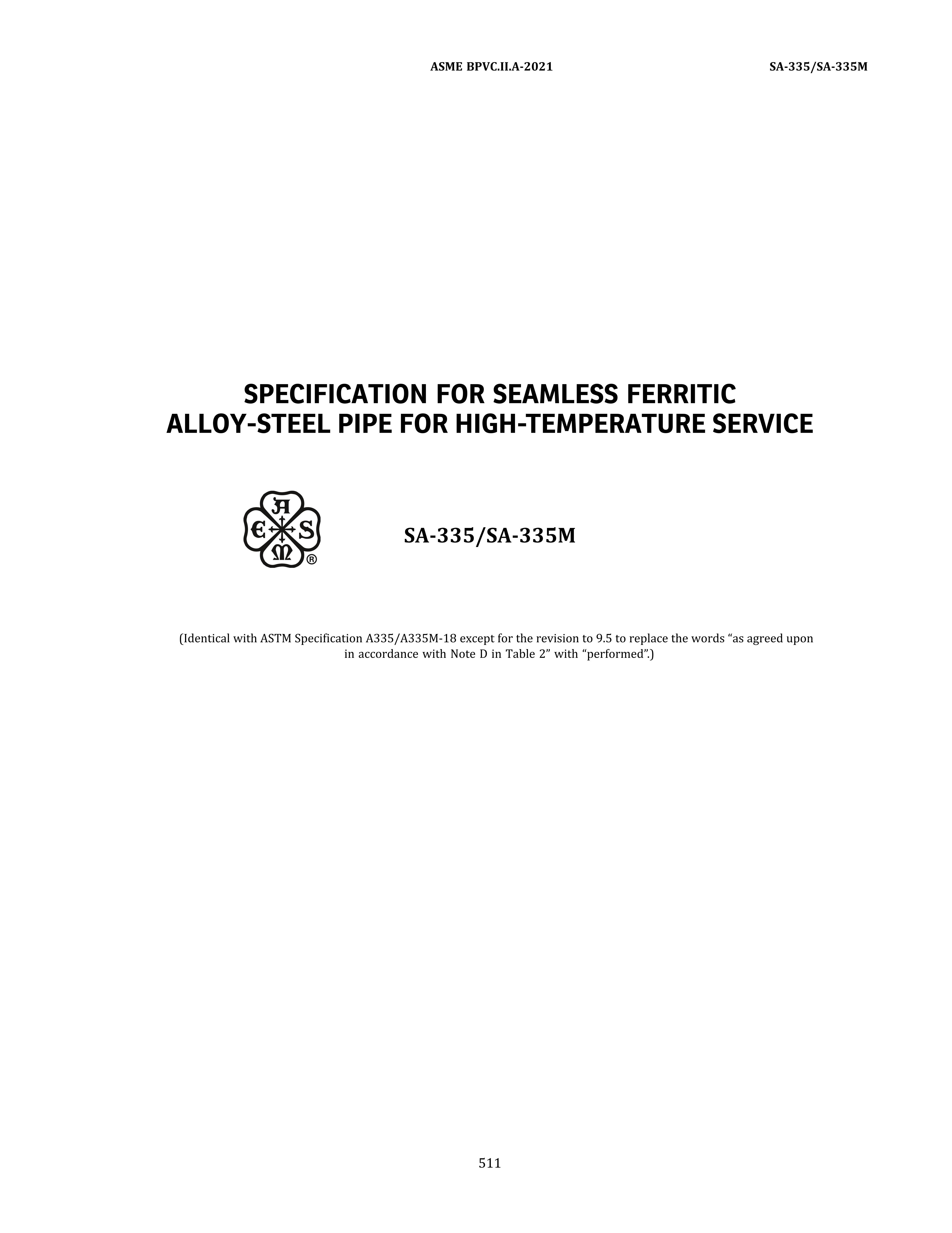 ASME SA-335 SPECIFICATION FOR SEAMLESS FERRITIC ALLOY-STEEL PIPE FOR HIGH-TEMPER