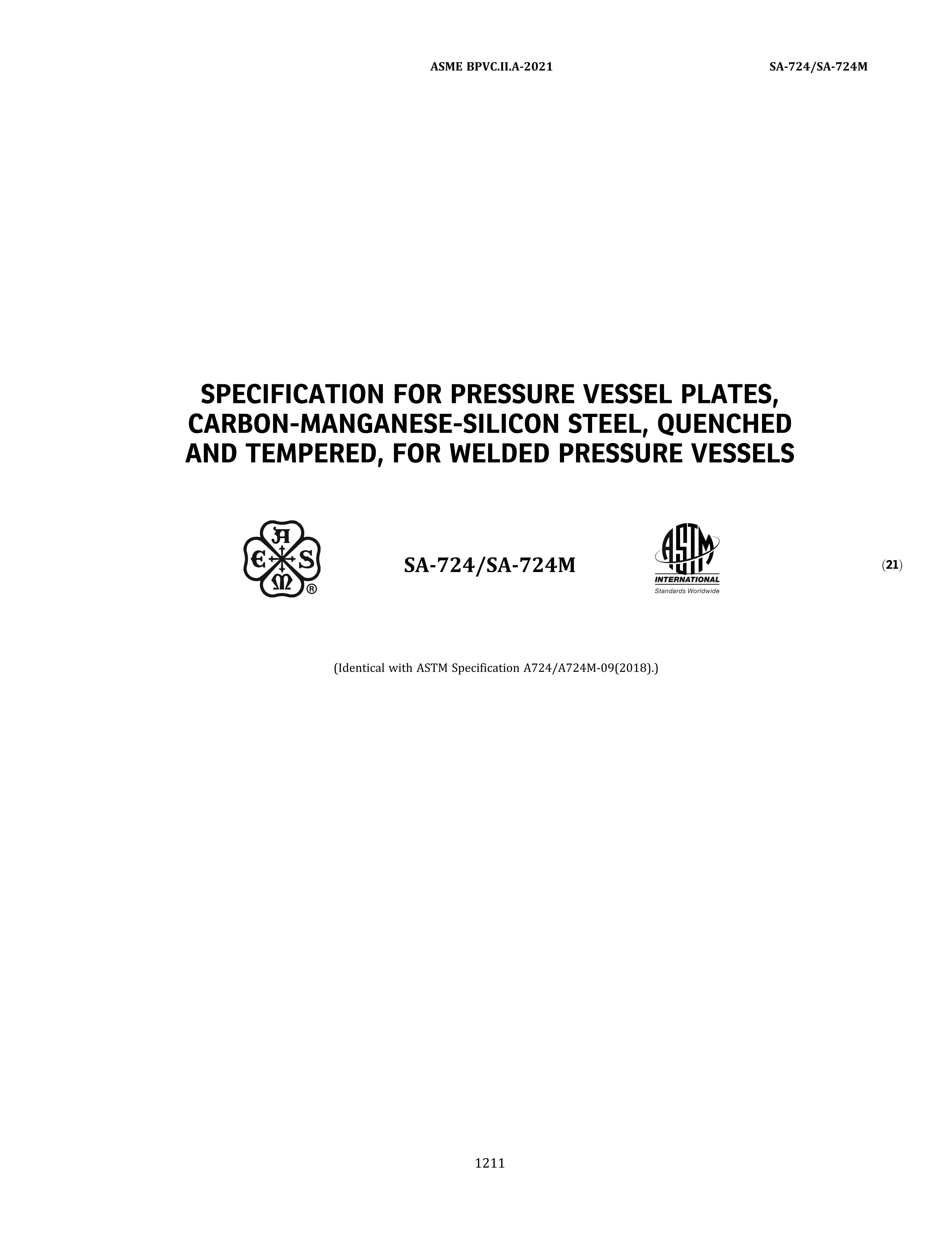 ASME SA-724 SPECIFICATION FOR PRESSURE VESSEL PLATES, CARBON-MANGANESE-SILICON 